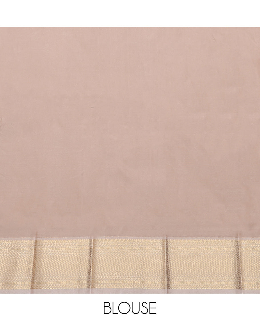 Brown Budget Silk Saree, Steeped with Zari Buttas, Complemented by a Contrast Traditional Zari Border, Grand Pallu, and a Contrast Blouse