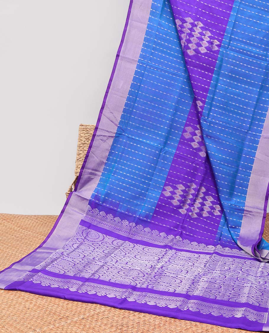 Multi-color striped floral design uppada silk saree with contrast zari border & floral zari design pallu