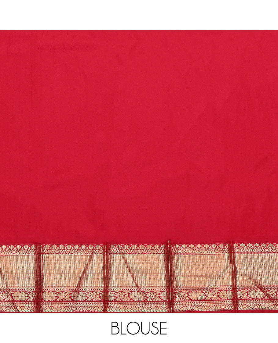 Cream Budget Silk Saree, Enthralled with Zari Buttas on Its Body, Complemented by a Contrast Traditional Zari Design Border, Intricately Designed Pallu, and Paired with a Contrast Blouse