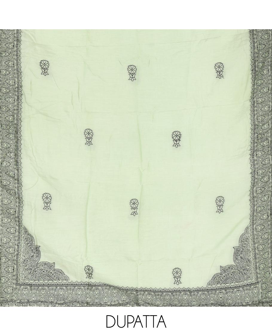 Pista green warp weaving, butta design modal chanderi chudidhar material top with cotton material pant & warp weaving, butta design dupatta
