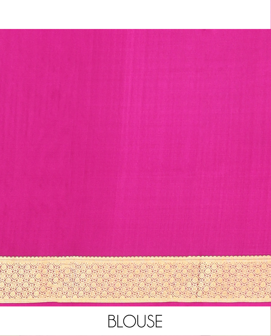 Pink Plain Mysore Silk Saree, Highlighted by Traditional Zari Border, Zari Designs Woven Pallu, and Paired with a Matching Blouse