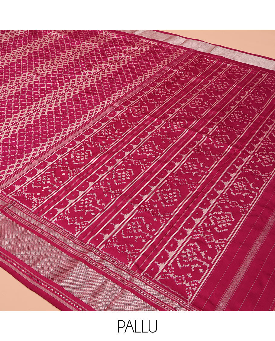 Wine Ikkat Silk Saree, Decorated with Ikkat Jaal Designs All Over Its Body, Highlighted by a Self-Border of Diamond Zari Designs, Pallu of Ikkat Designs, and Paired with a Matching Blouse