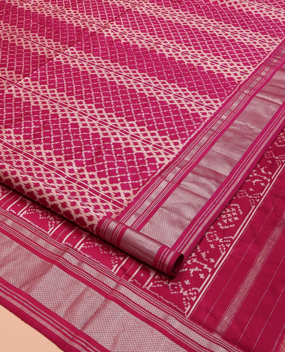 Wine Ikkat Silk Saree, Decorated with Ikkat Jaal Designs All Over Its Body, Highlighted by a Self-Border of Diamond Zari Designs, Pallu of Ikkat Designs, and Paired with a Matching Blouse