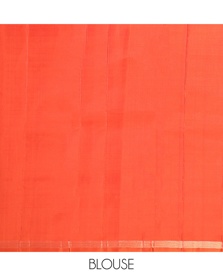 Violet Kanchipuram Silk Saree, Adorned with Kili Buttas, a Contrast Border, Grandly Woven Chakram Motifs Steeped Pallu, and a Contrast Blouse