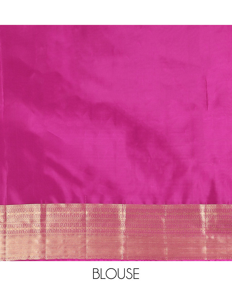 Rani Pink Vasundhara Lite Silk Mix Saree, Prettified with Zari Buttas, Highlighted by a Traditional Zari Border, Grand Pallu, and a Matching Blouse