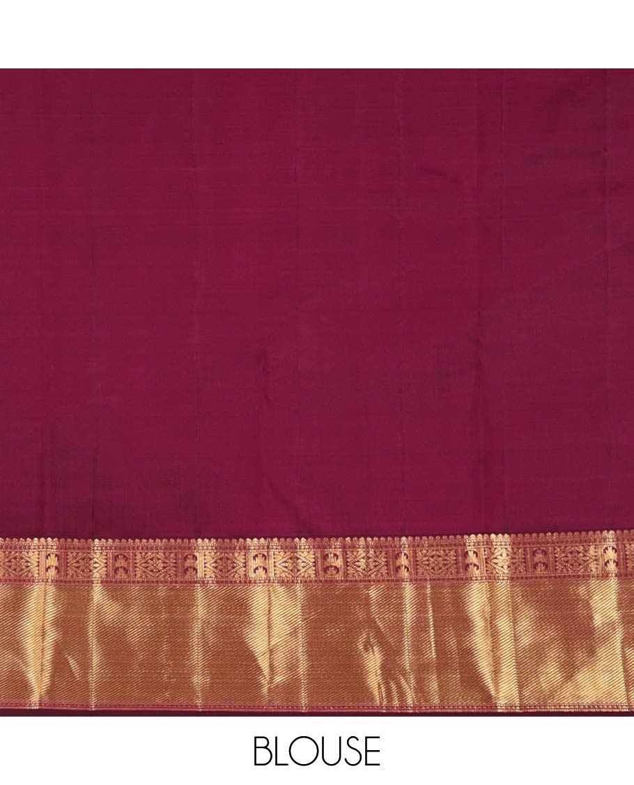 Purple Kanchipuram Wedding Silk Saree, Subtly Enriched with Jacquard Design On Its Body, Highlighted by Zari Border of Salngai, Rekku, and Diamond Designs, Jaal Pallu and Paired with a Matching Blouse