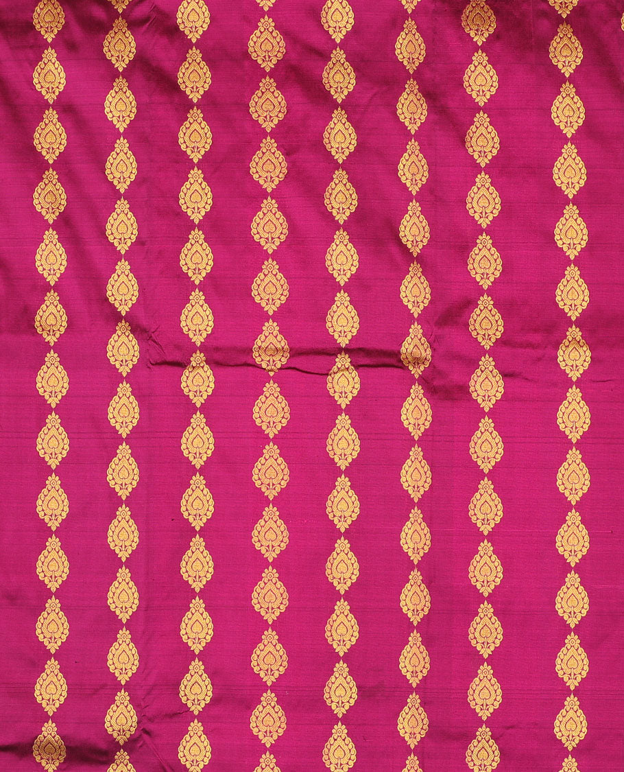 pink floral buttas pure silk half saree with contrast intricate zari design border, zari design blouse & floral zari design dhavani