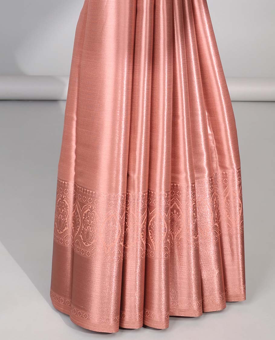 Orange tissue saree with self zari design border & intricate zari design pallu