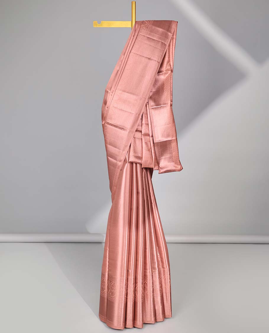 Orange tissue saree with self zari design border & intricate zari design pallu