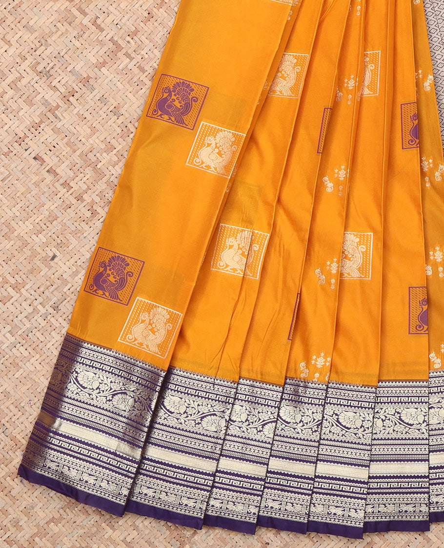 Orange Peacock Buttas Budget Silk Saree