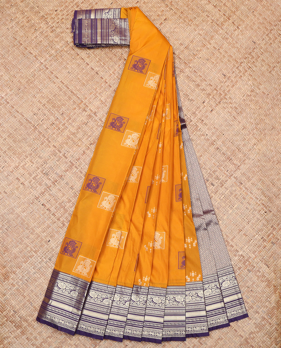Orange Peacock Buttas Budget Silk Saree