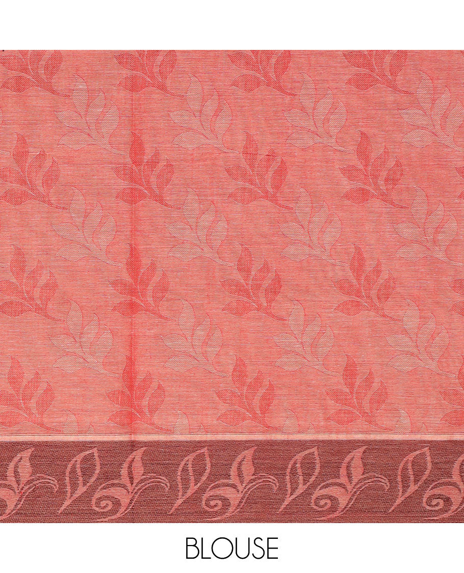 Blue leaf design Coimbatore cotton saree, leaf motifs border & contrast leaf motifs pallu