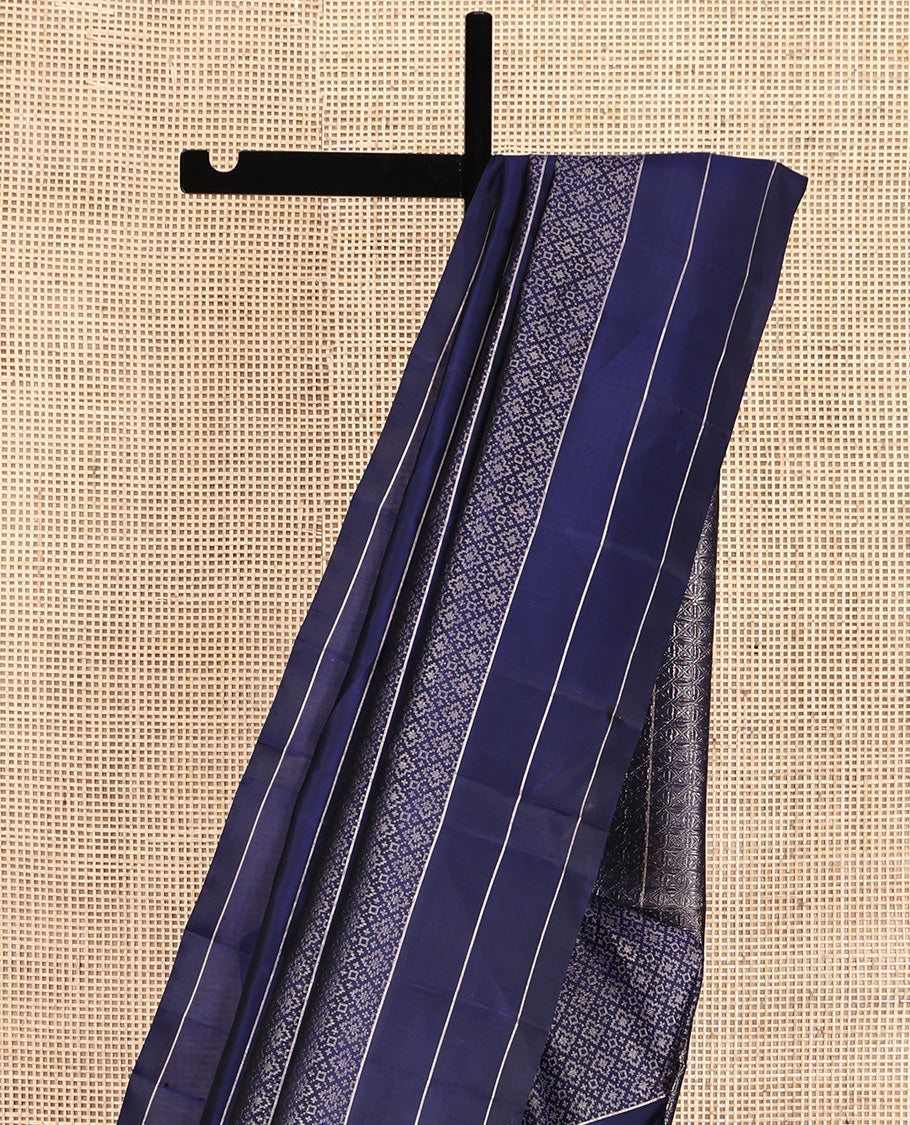 Blue Mayuri Soft Silk Saree, Subtly Enriched with Geometric Patterns in Its Body, Self-Border, Pallu Depicting Checked Design, and Paired with a Matching Blouse