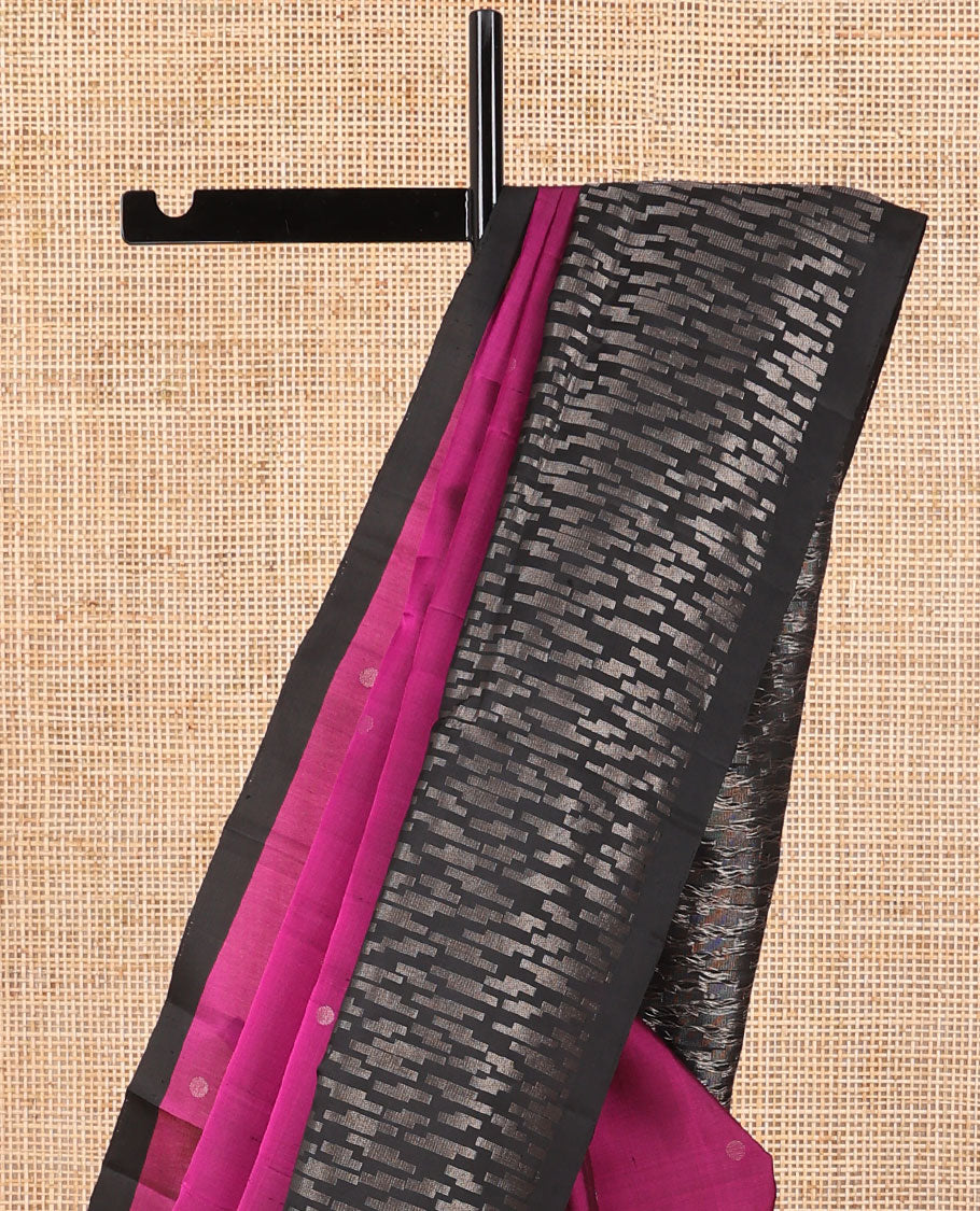 Dark pink motifs mayuri soft silk saree with contrast geometric design border & intricate design pallu