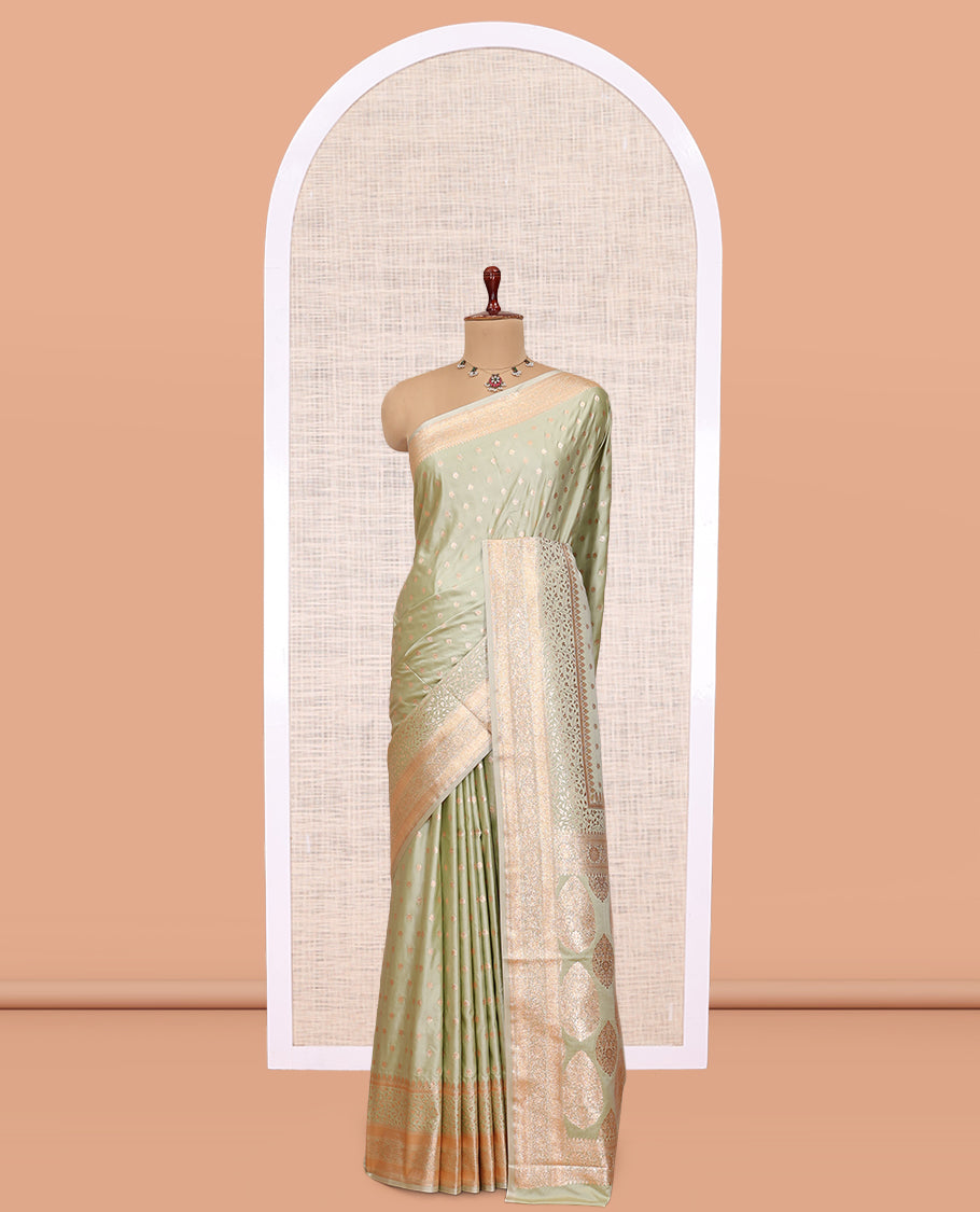 Pale Green Semi-Banaras Satin Silk Saree
