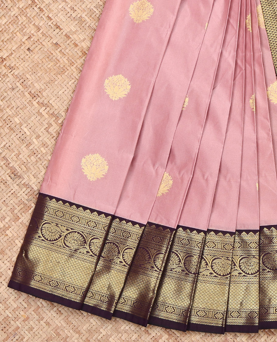 Rosewood Pink Budget Silk Saree, Delicately Woven with Zari Buttas on Its Body, Complemented by a Contrast Traditional Zari Design Border, Intricately Designed Pallu, and Paired with a Contrast Blouse
