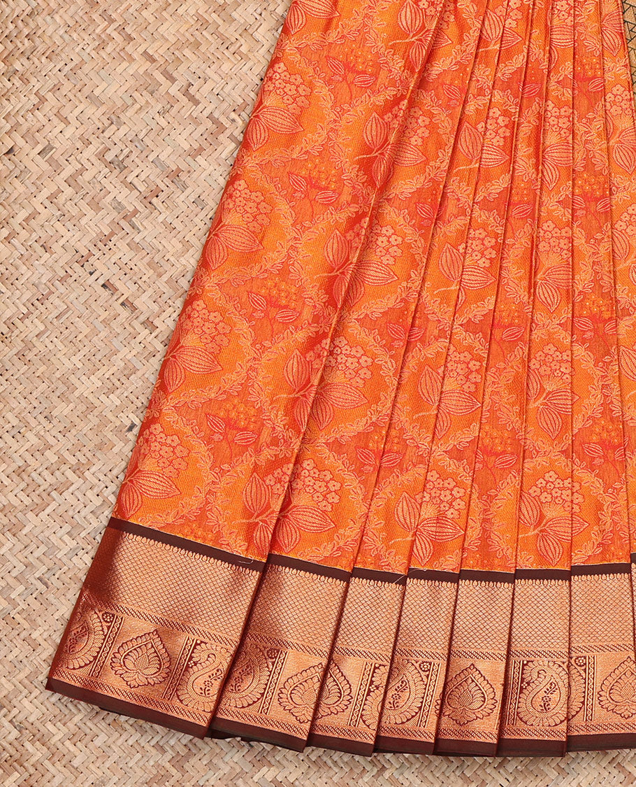 Orange Budget Silk Saree, Subtly Sparkled with Jacquard, Complemented by Contrast Traditional Zari Border, Grand Pallu, and a Contrast Blouse