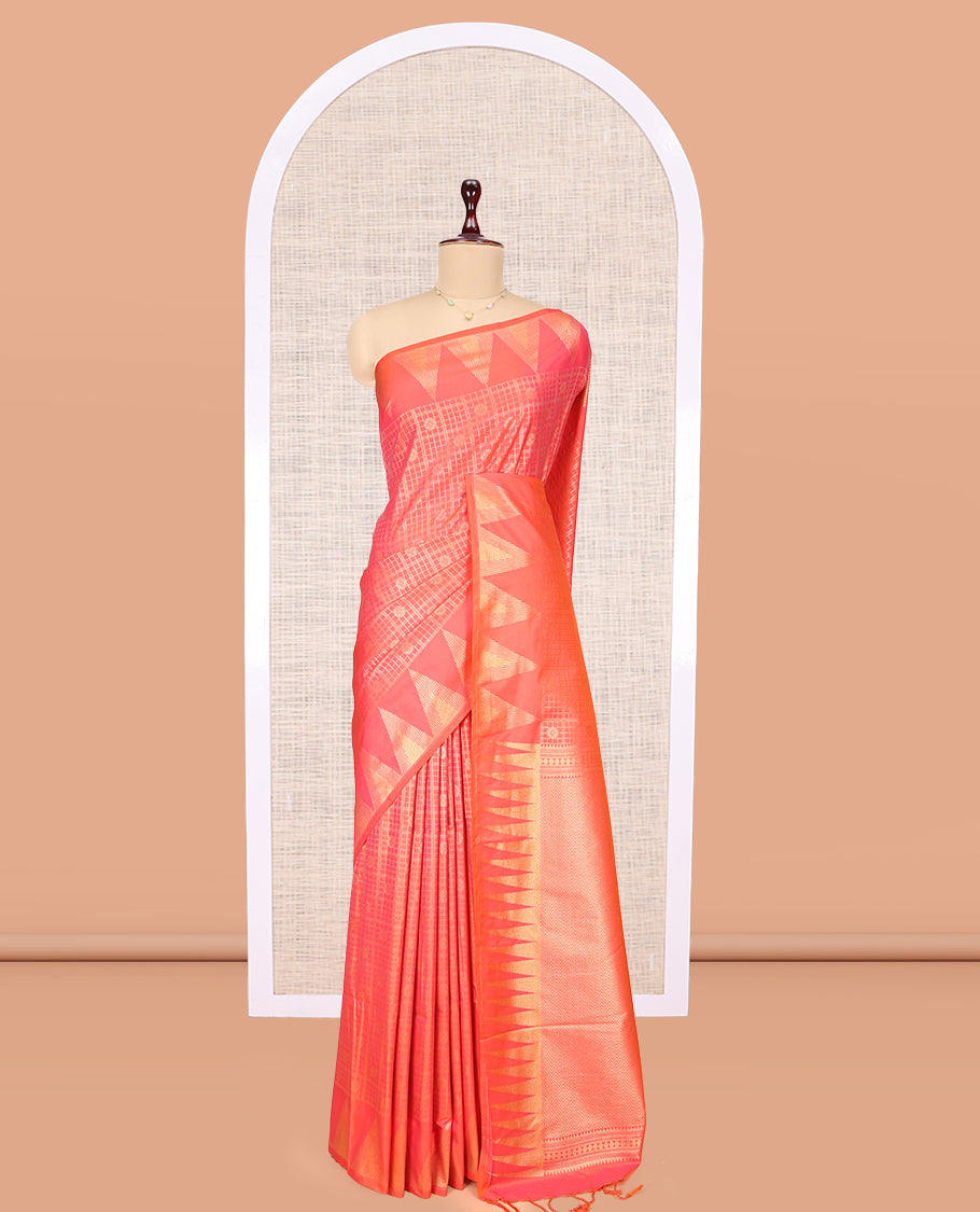 Orange Checks Budget Silk Saree
