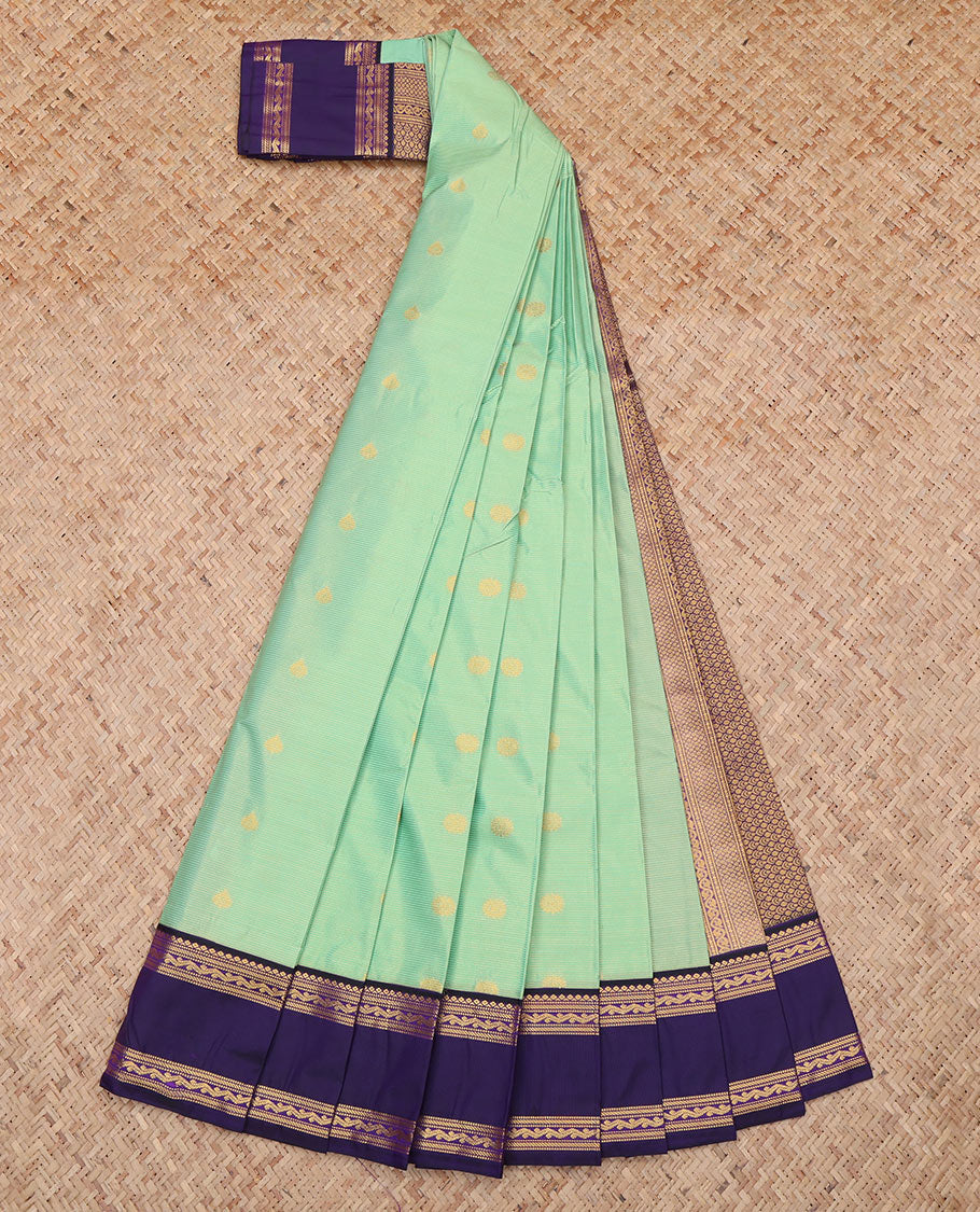 Green Contrast Stripes and Zari Butta Budget Silk Saree