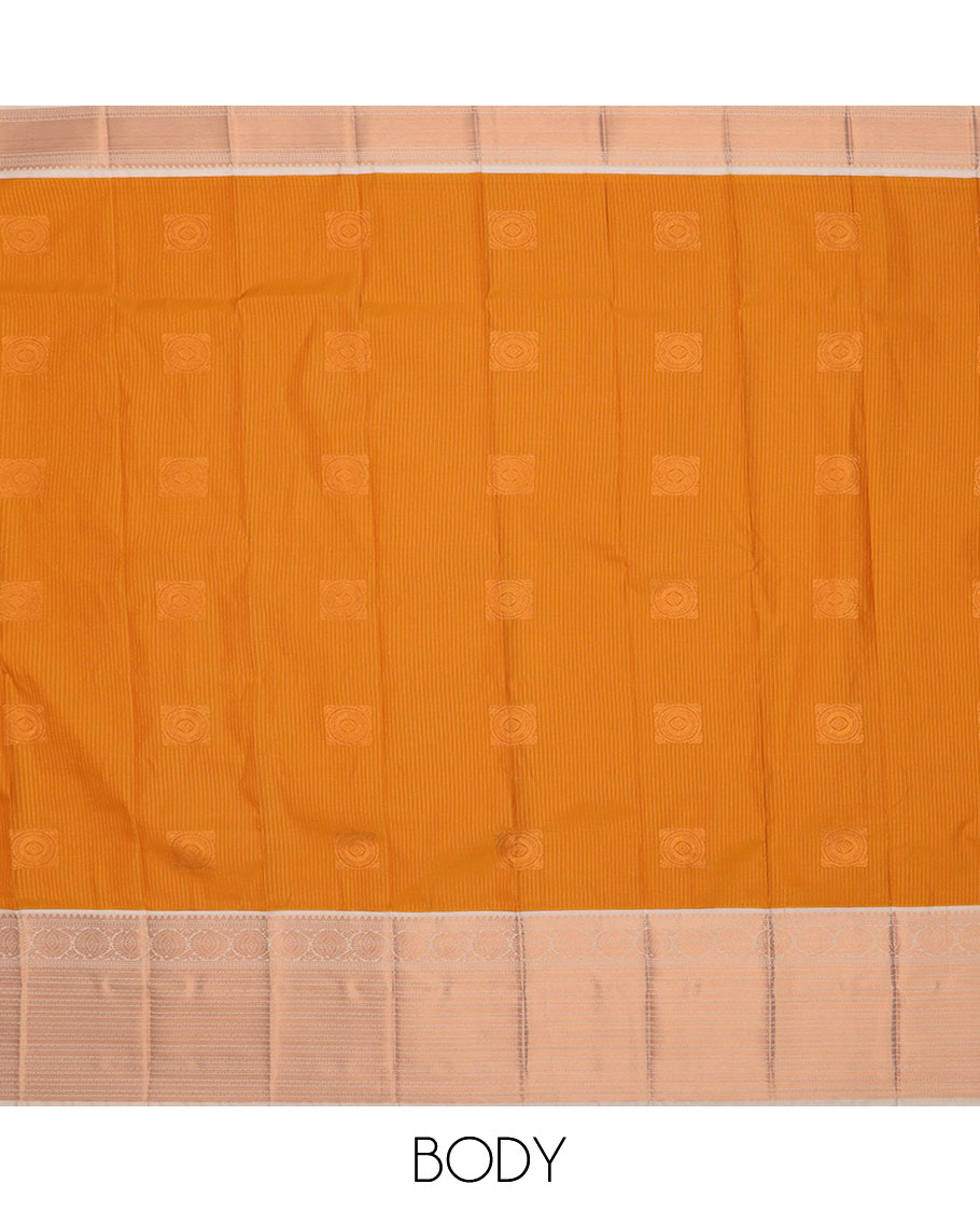 Orange zari design gift saree, contrast traditional zari design border, and pallu of jaal designs