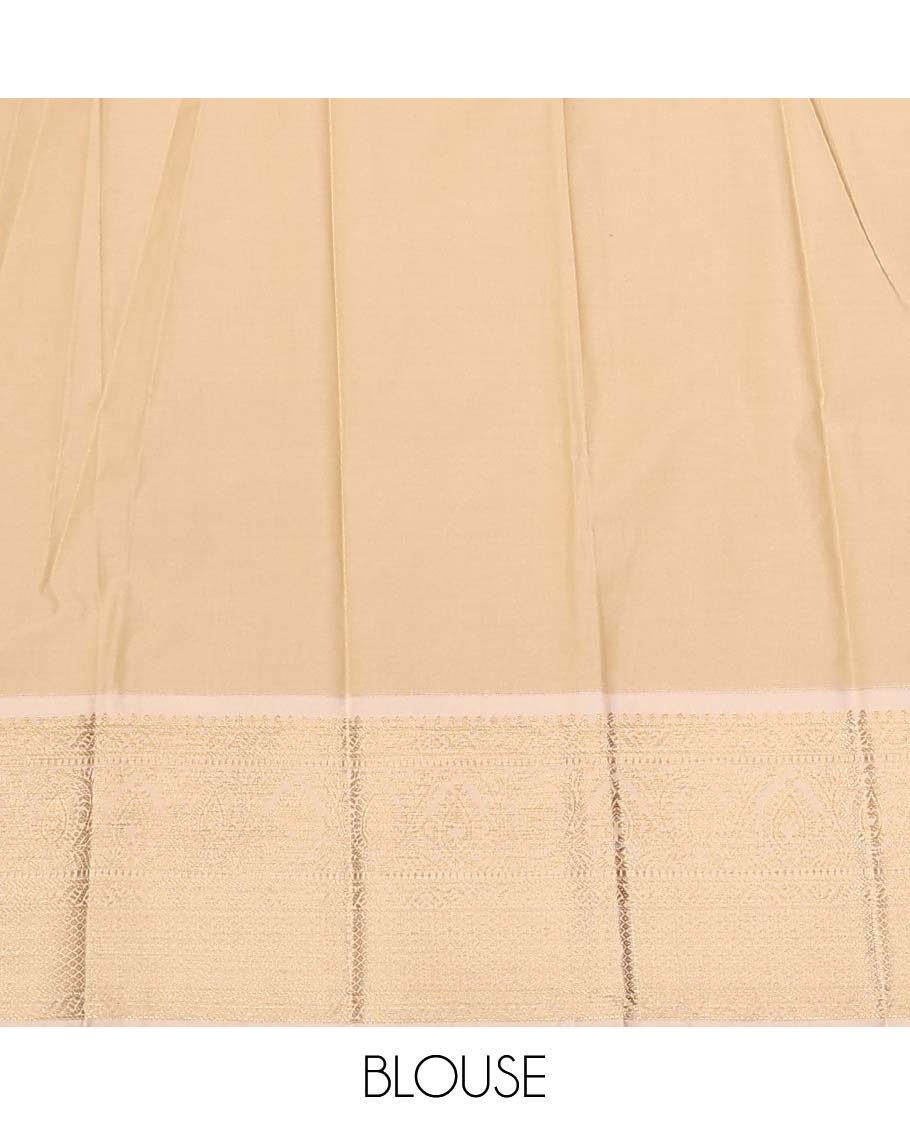 Red paisley zari buttas gift saree, contrast traditional zari design border, and jaal design pallu