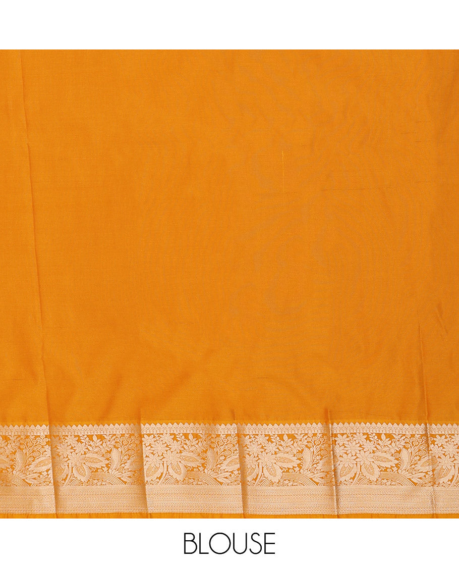 Azure Blue Budget Silk Saree Enriched with Paisley Buttas and Stripes All Over Its Body, Complemented by a Contrast Traditional Border of Floral Designs, Gracefully Embellished Pallu of Paisleys, and Paired with a Contrast Blouse
