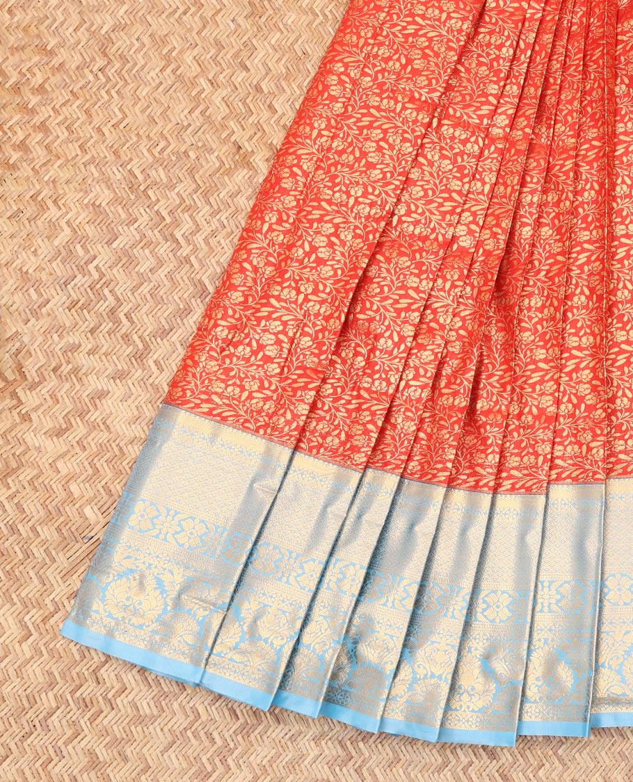 Red Budget Silk Saree, Spotlighted with Jacquard Design, Complemented by Contrast Traditional Zari Border, a Grand Pallu and a Contrast Blouse