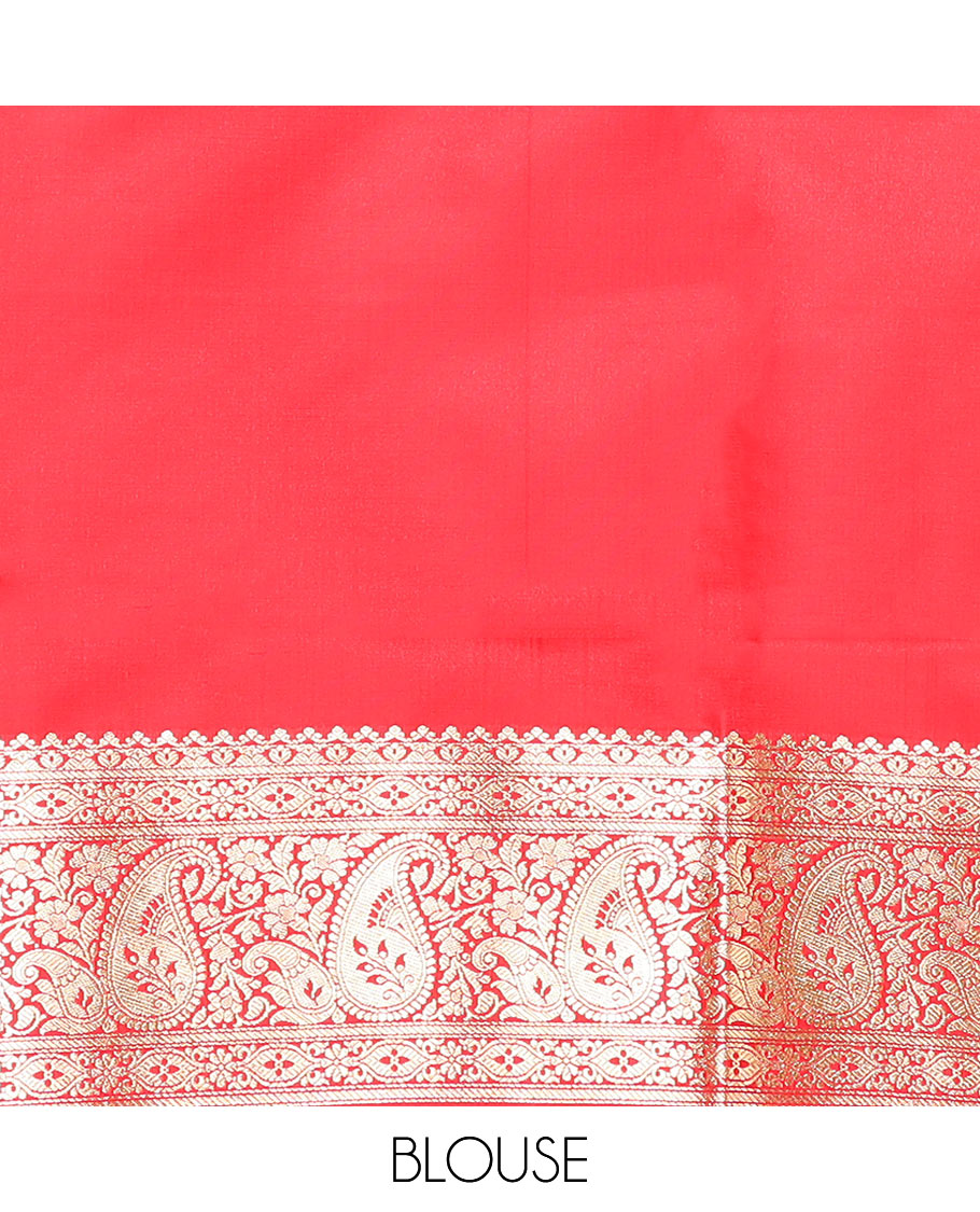 Blue floral jaal jacquard banarasi silk saree, contrast paisleys design border, and paisley patterned pallu