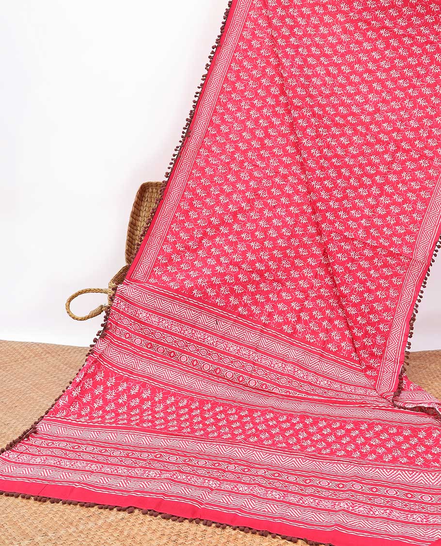 Pink floral design mul mul cotton saree with self geometric design border & floral, geometric design pallu