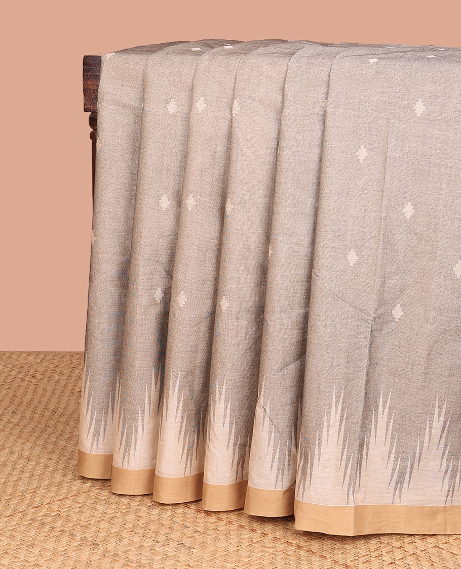 Grey floral motifs coimbatore cotton saree with contrast temple border & floral design pallu