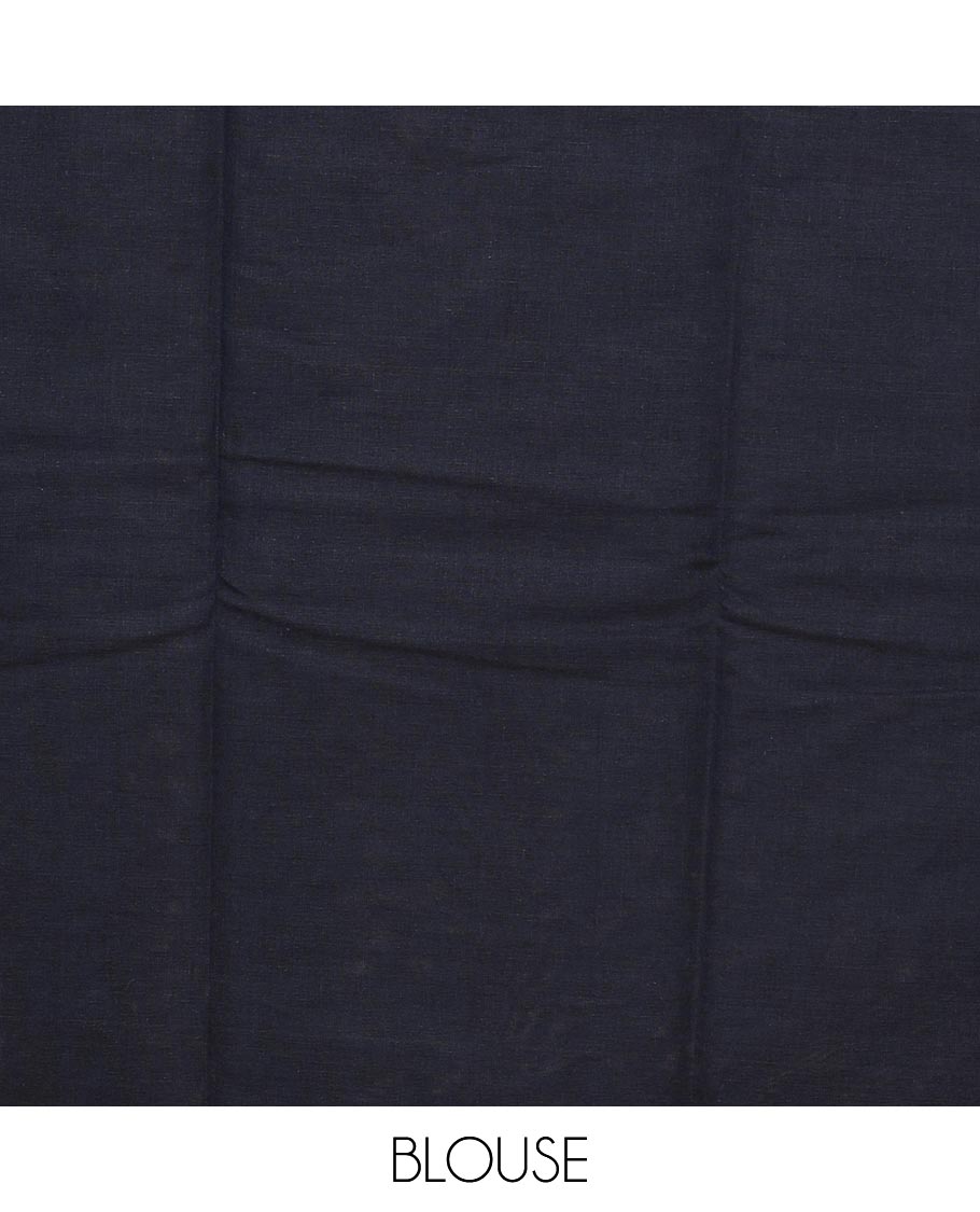 Borderless blue striped, floral motifs kanchi cotton saree with floral design pallu