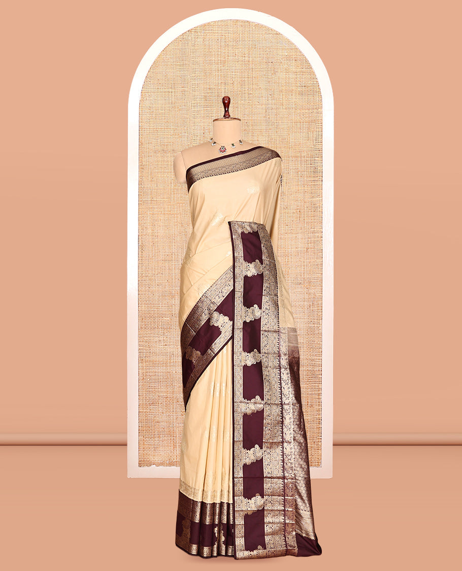 Off-White Zari Buttas Budget Silk Saree