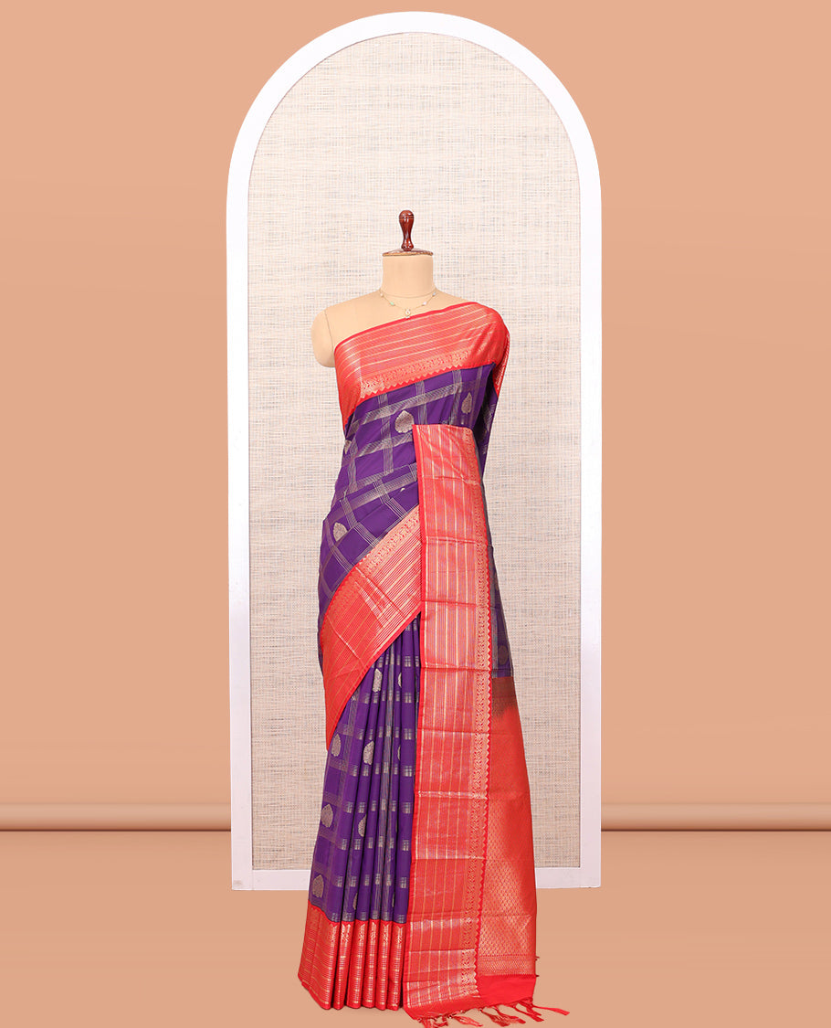 Purple-Red Checks Budget Silk Saree