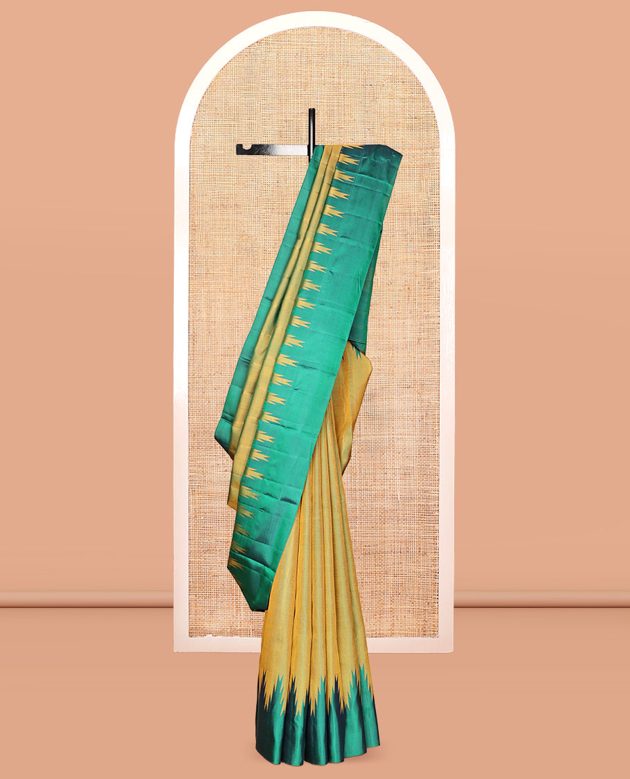 Golden Green-Peacock Green Plain Vasundhara Silk Saree