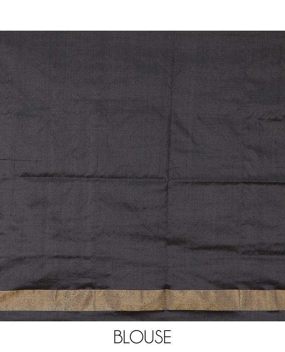 Yellow Ikkat Silk Saree Brightened with Ikkat Buttas, Complemented by a Contrast Ikkat Design Border, a Hazily Woven Pallu of Diamond Patterns, and a Contrast Blouse