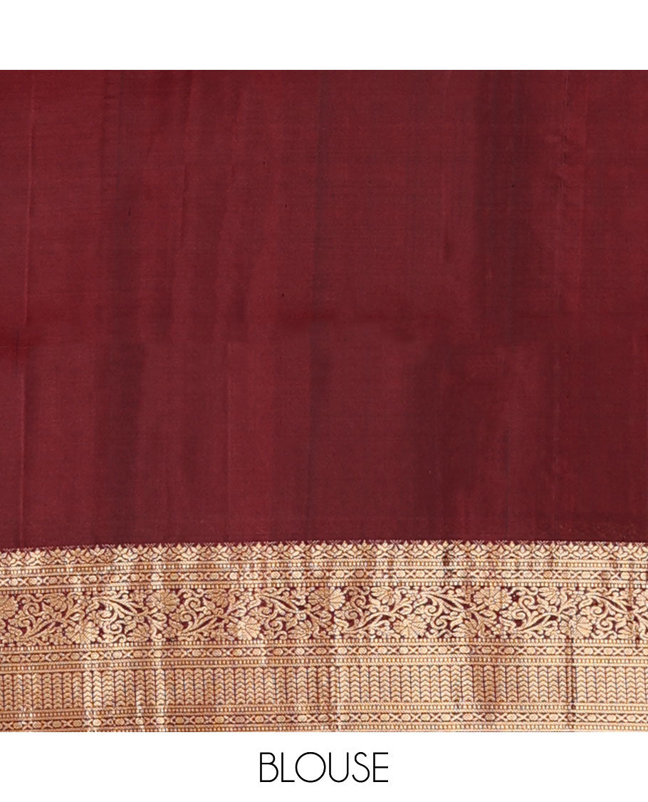 Orange chevron ikkat design pure ikkat saree, contrast traditional zari design border & pallu of intricate zari designs
