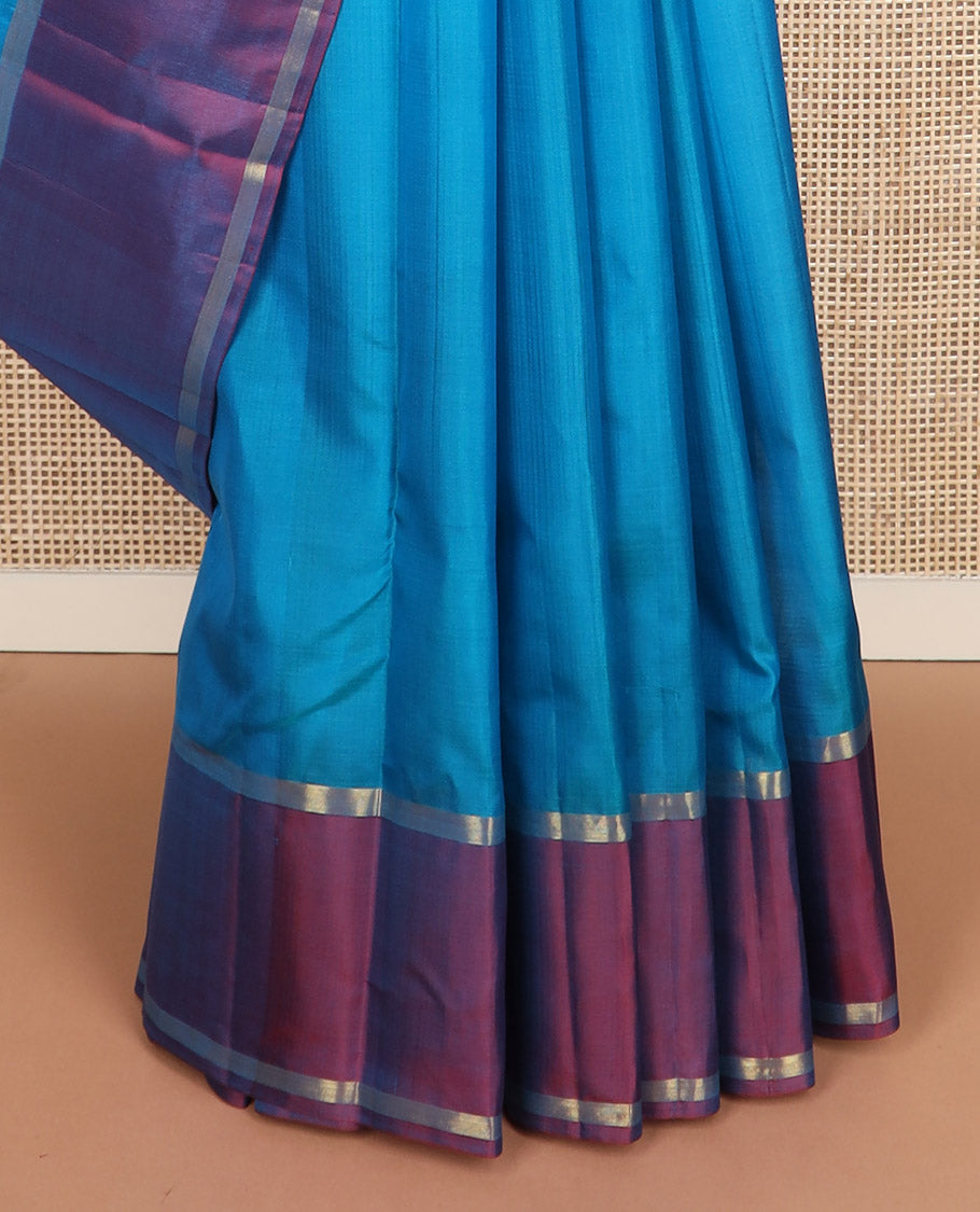 Blue zari buttas Kanchipuram silk saree, contrast zari motifs woven border, and zari design pallu