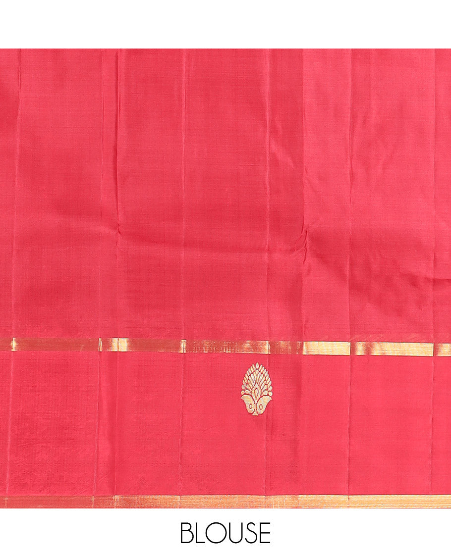 Blue zari buttas Kanchipuram silk saree, contrast zari motifs woven border, and zari design pallu