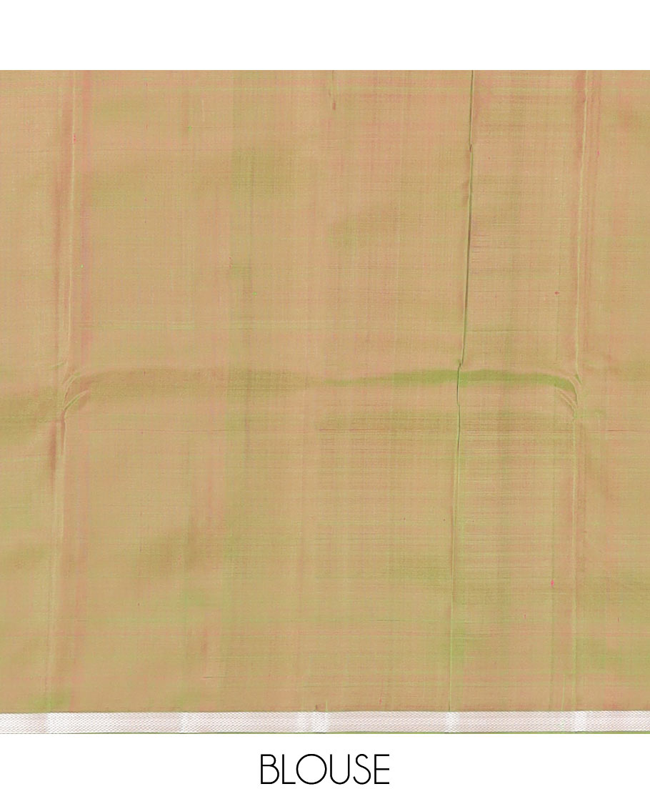 Red micro-checked Kanchipuram silk saree, contrast piping zari border of vanki designs, and striped pallu