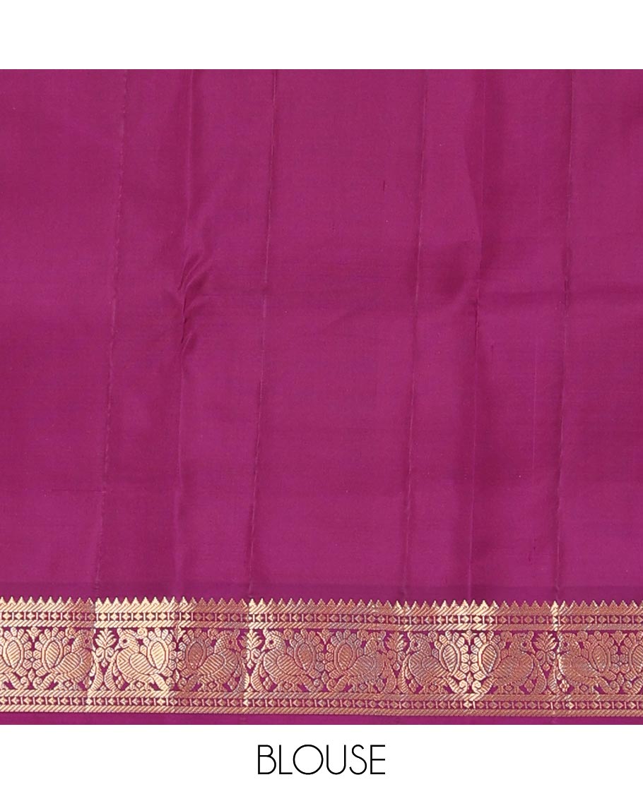 Light blue zari buttas silk saree, contrast border of rekku, diamond & mayil designs & jaal pallu