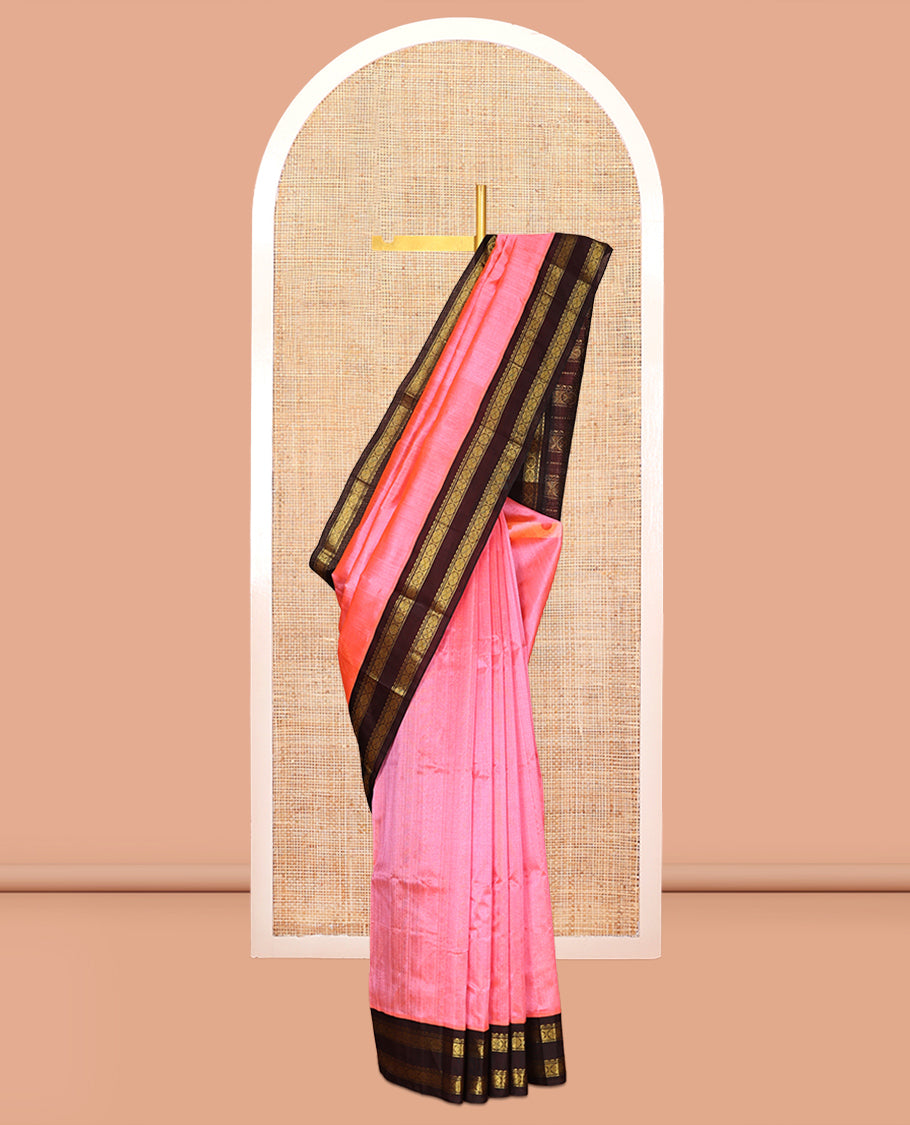 Pink Plain Kuppadam Silk Saree