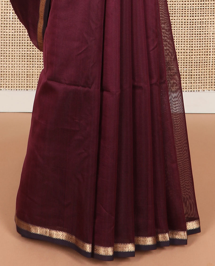 Maroon floral motifs maheshwari cotton saree with self zari design border & floral design pallu