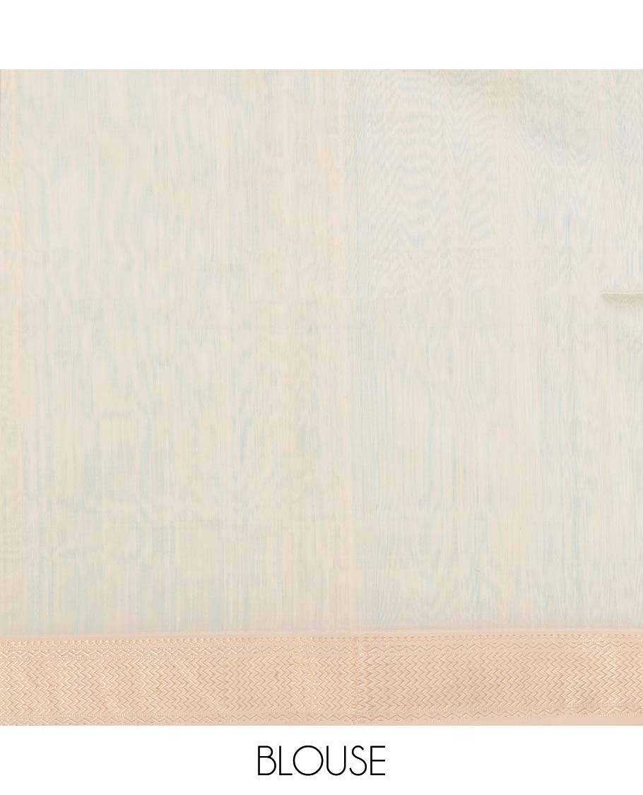 Blue Maheshwari Cotton Saree Embellished with Zari Buttas, Highlighted with Contrast Traditional Zari Design Border, Pallu Steeped with Paisley Designs, and Paired with a Contrast Blouse