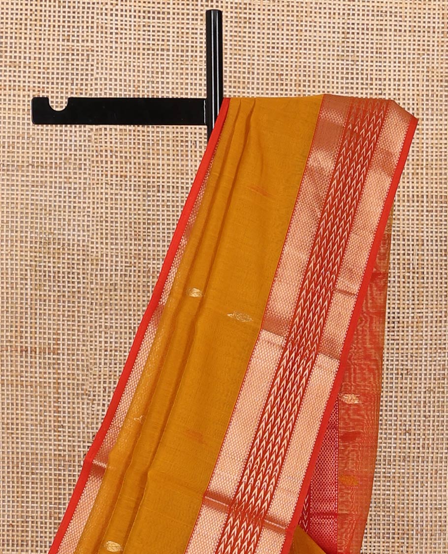 Brown leaf motifs maheshwari cotton saree with contrast zari design border & leaf motifs pallu