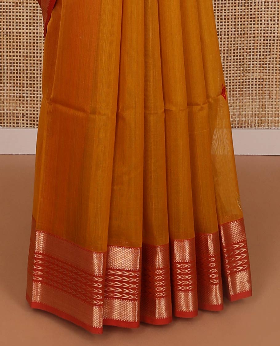 Brown leaf motifs maheshwari cotton saree with contrast zari design border & leaf motifs pallu