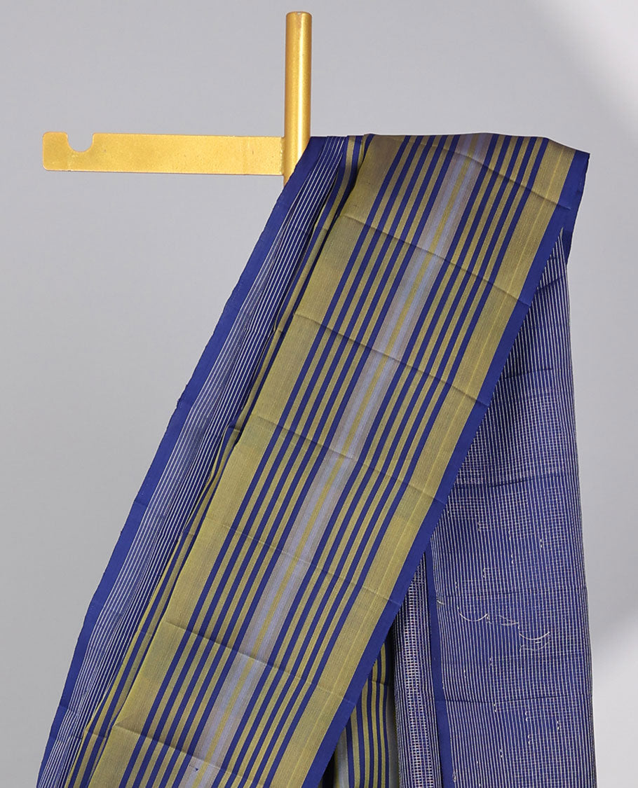 Blue striped mayuri soft silk saree with self striped border & zari design pallu