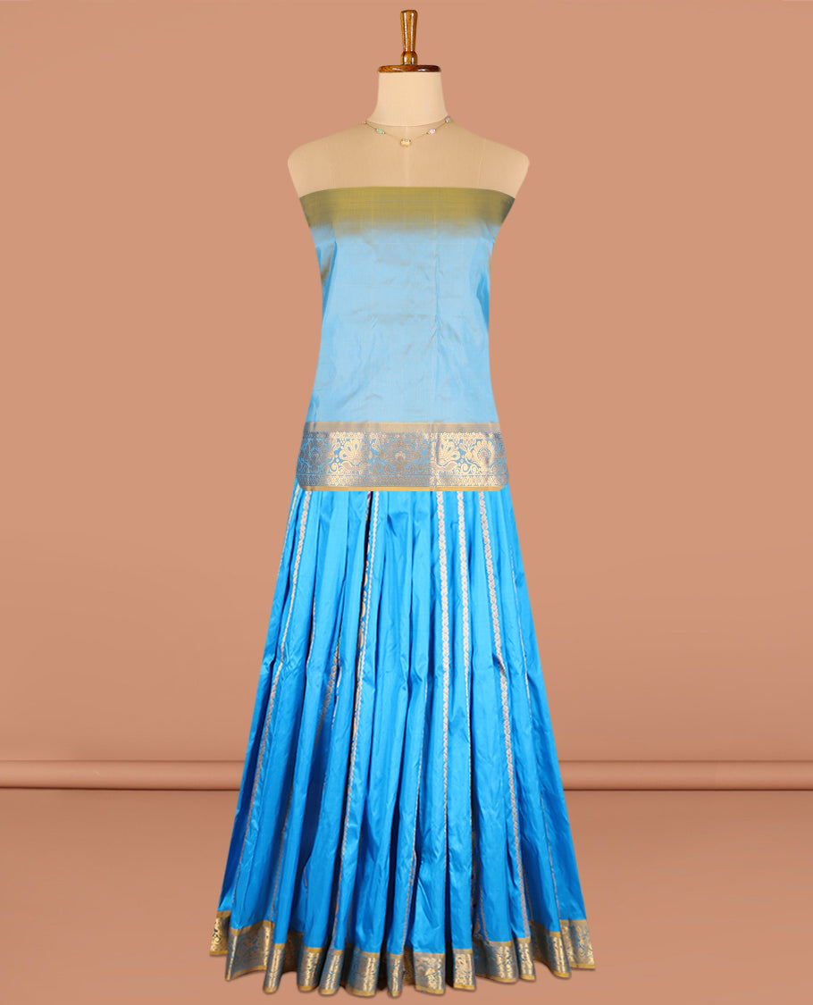 Blue Pure Silk Navarathna Pavadai Material Set
