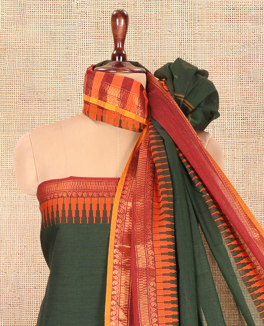 Bottle Green Mercerised Cotton Material Chudidar Set