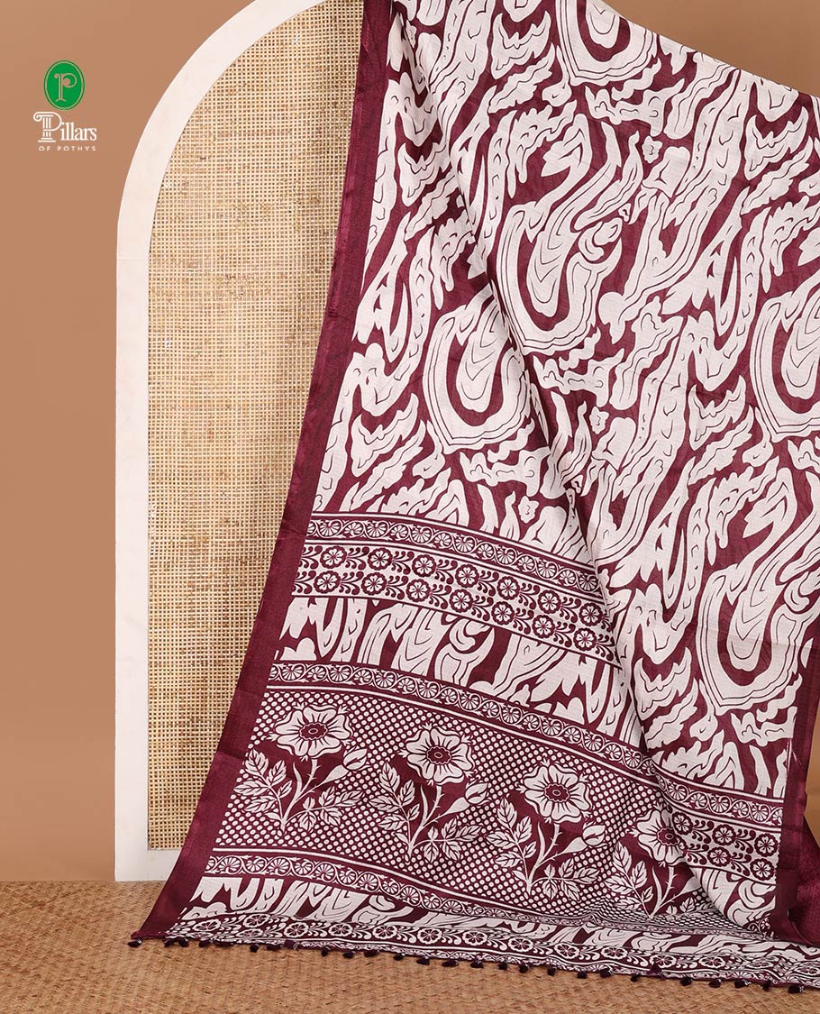 Borderless purple abstract-style fancy printed khadi cotton saree, floral geometric printed pallu & purple printed blouse