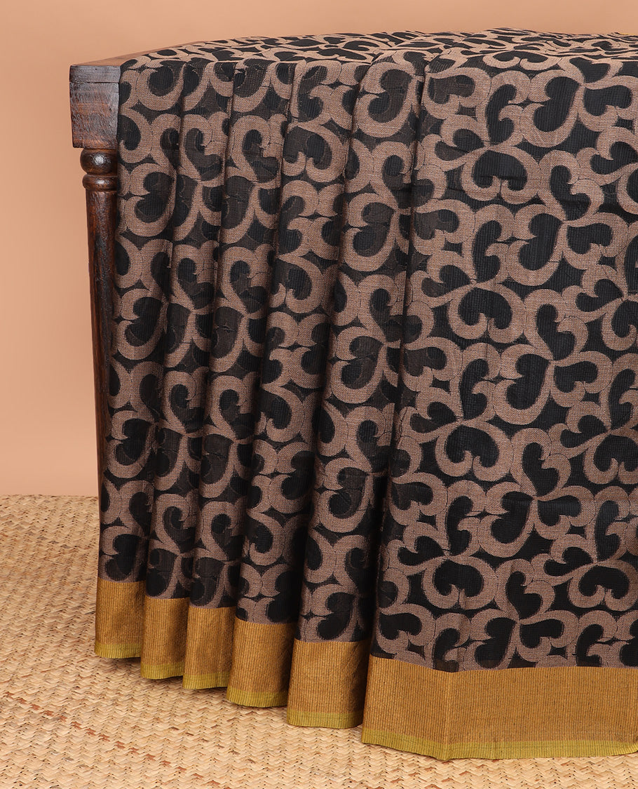 Black with mustard thread weaving banaras kotta weaving saree , contrast metalic gold brown & kottal palian blouse